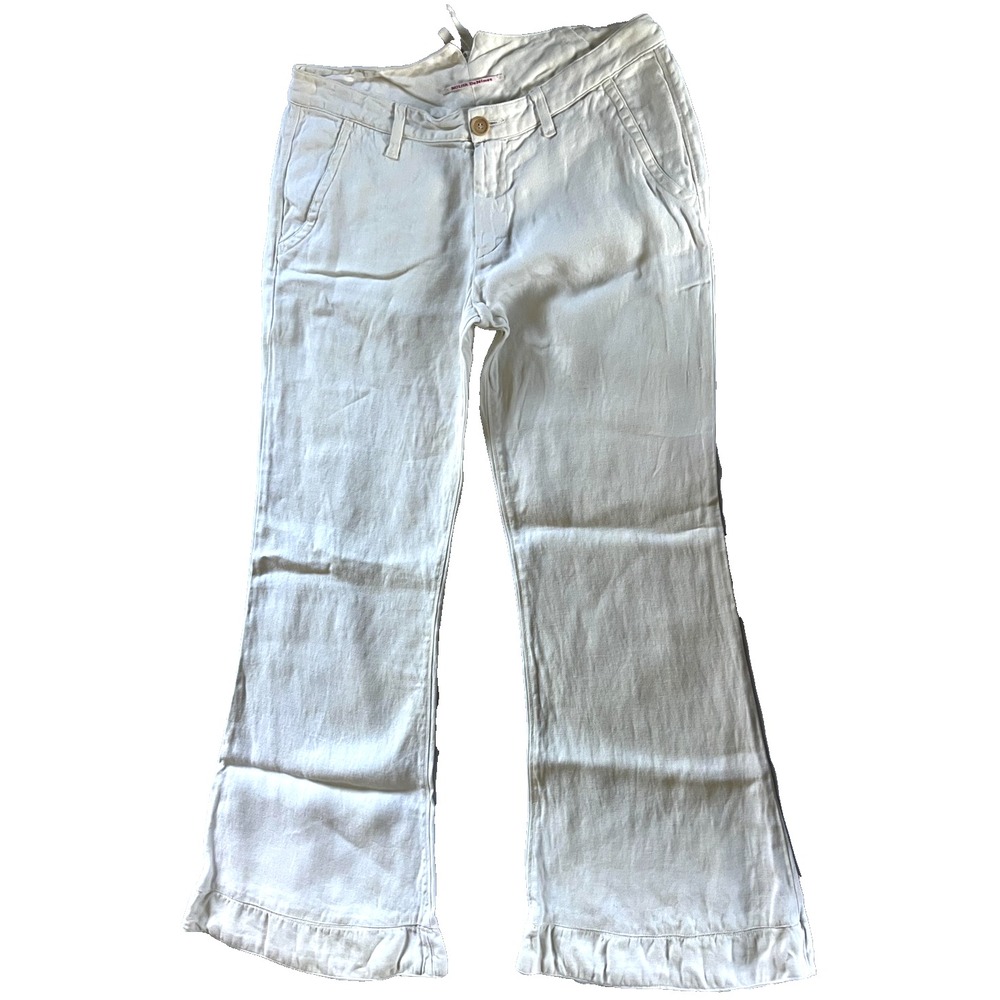 Nolita DeNimes Pants Womens 30 White Linen Flare Ruffle Hem Casual Back Tie